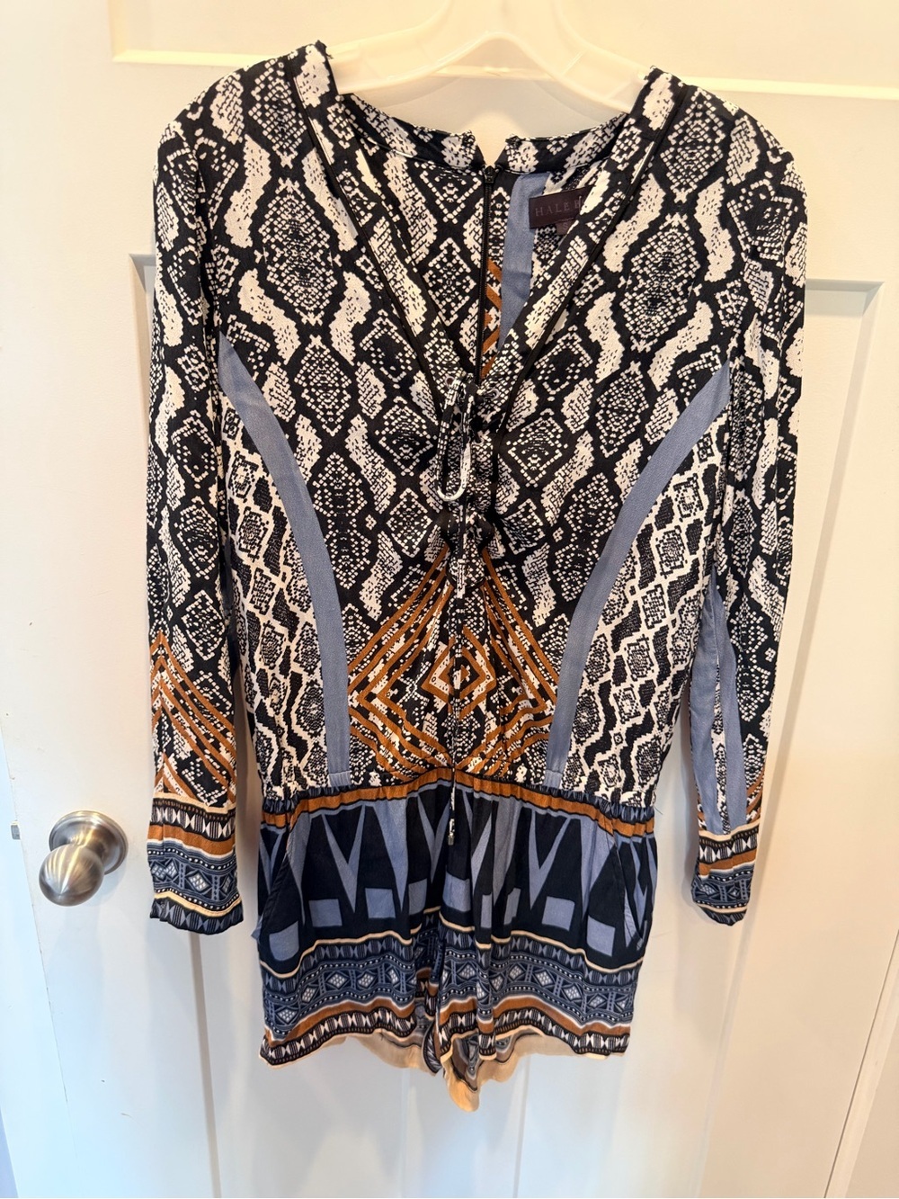 Hale Bob Boho Geometric Lace Up Romper Size Small